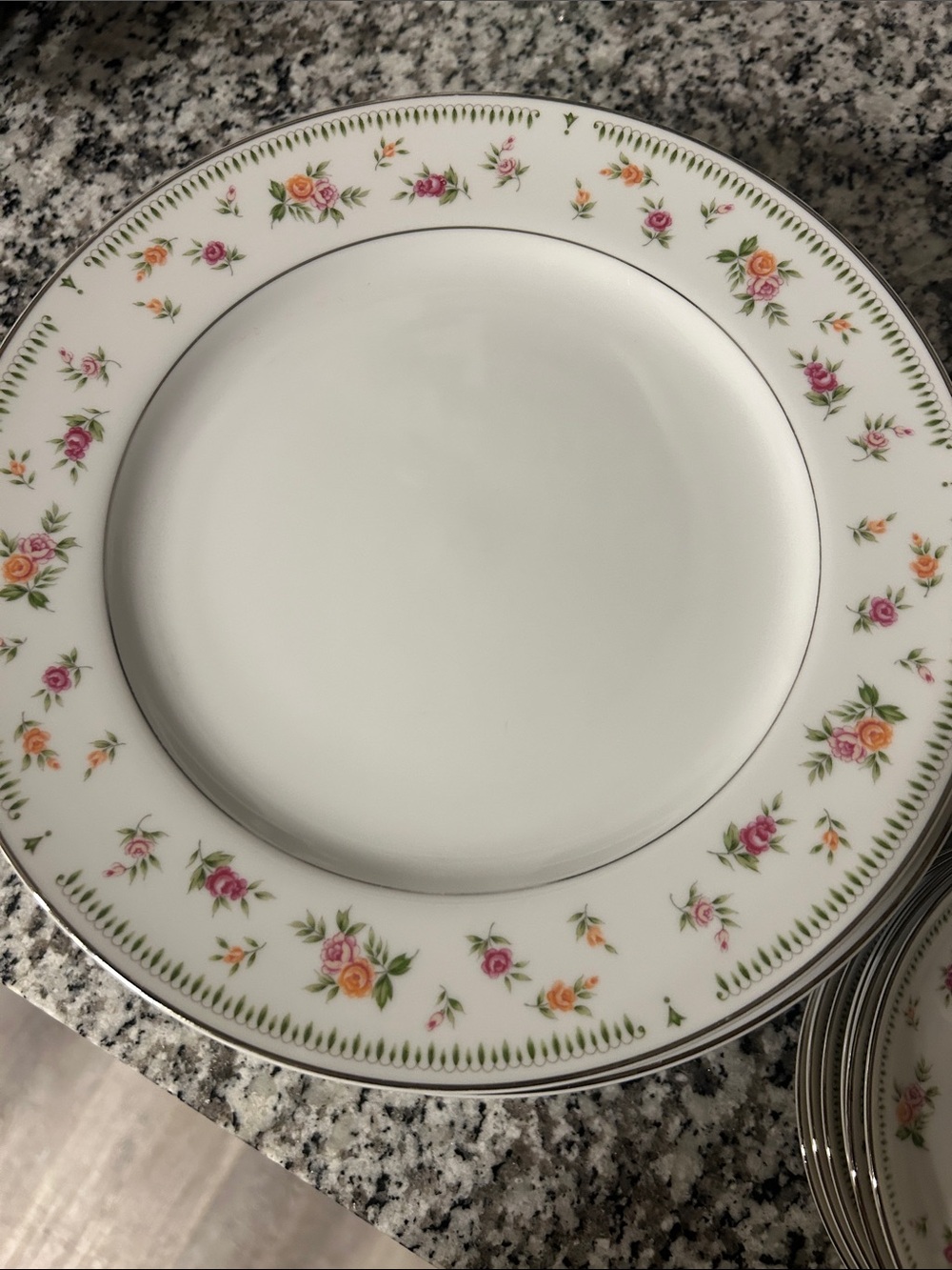 White Porcelain Dinner Plate with Pink & Yellow Floral Rim